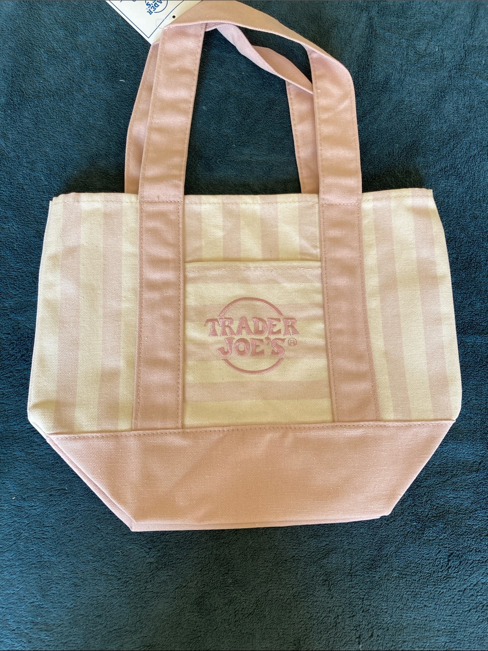Trader Joe’s stripped mini canvas tote bag in pink